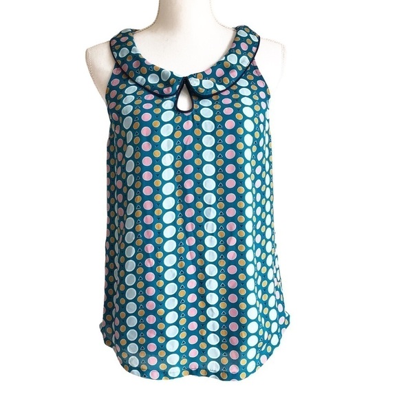 ModCloth Peter Pan Collar Keyhole Sleeveless Blouse Size Small - Picture 1 of 9